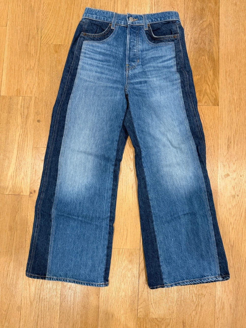Veronica Beard Two-Tone Blue High-Rise Wide-Leg Jeans